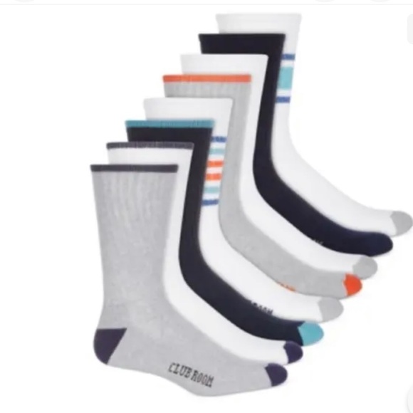 MEN'S Club Room Crew Striped Socks 8-Pack Pairs Navy/Orange/Blue 10-13. NWT $40. - Picture 3 of 4